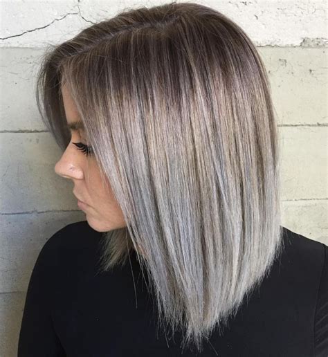 Silver Bob With Root Fade Ash Brown Hair Color, Brown Blonde Hair, Ombre Hair Color, Blonde ...