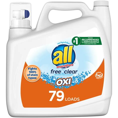 all Liquid Laundry Detergent with OXI Stain Removers and Whiteners, Free Clear, 141 Ounce, 79 ...