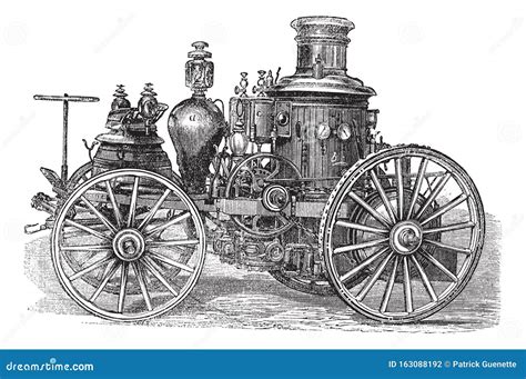 Amoskeag Steam-powered Fire Engine Vintage Engraving Vector Illustration | CartoonDealer.com ...