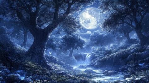 Fantasy Moonlit Forest Wallpaper | Premium AI-generated image