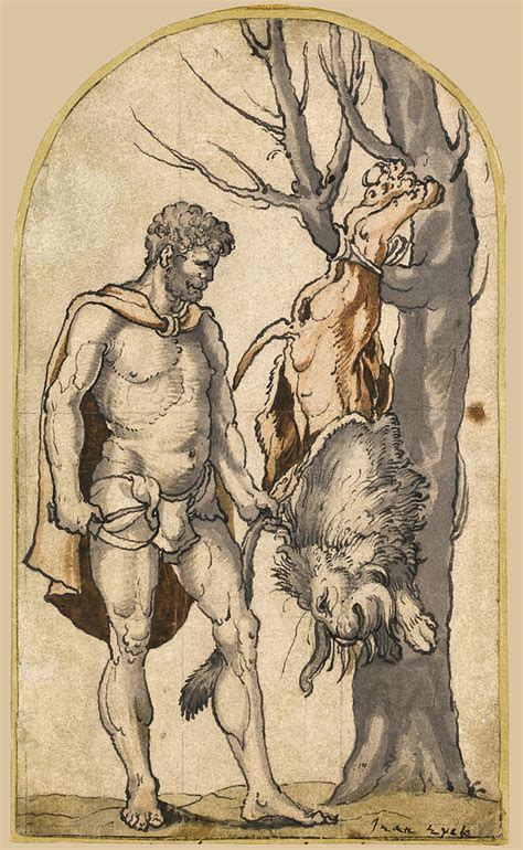 Hercules skinning the Nemean Lion Drawing by German School