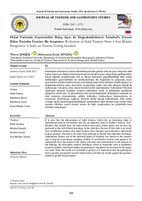 (PDF) Helal Turizmin Gayrimüslim Bakış Açısı ile Değerlendirilmesi: İstanbul u Ziyaret Eden ...