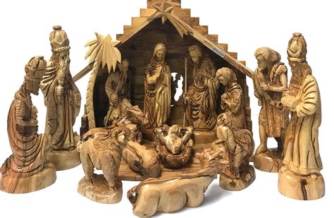 Holy Land Market Extra Large Olive Wood Nativity Set - Hand-Carved (15