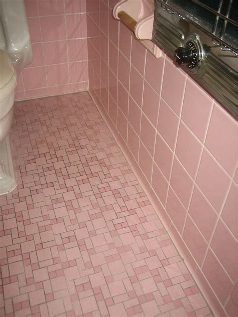 Tile on floor as accent in MG bath | Pink bathroom tiles, Black tile bathrooms, Bathroom floor tiles