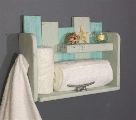 Beach Bathroom Shelf With Hooks Nautical Bathroom Wall Shelf - Etsy