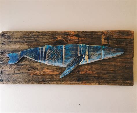 Whale rustic wood decor - wall decor, nautical, beach , island, fish, blue whale