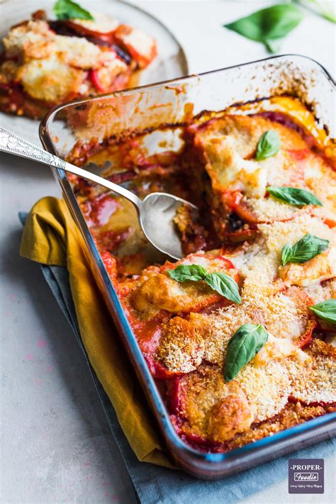 Aubergine Parmigiana with a crispy mozzarella topping - ProperFoodie