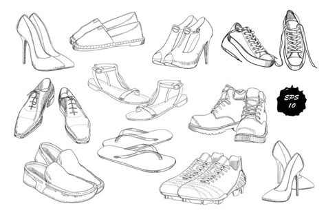 Set of drawing Shoes. Clip-art | Shoes drawing, How to draw hands, Sketches