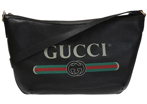 Gucci Vintage Logo Messenger Shoulder Bag Black in Leather with Silver ...