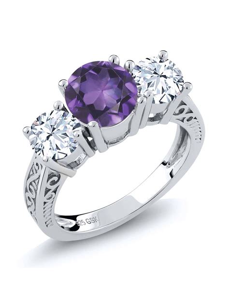 Gem Stone King - 2.10 Ct Round Purple Amethyst White Topaz 925 Sterling ...