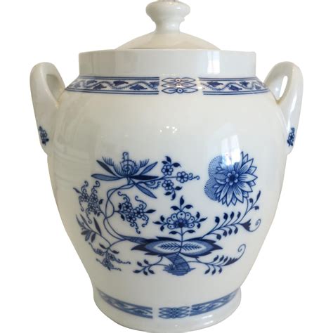 Blue and white hand painted porcelain jar, marked Czechoslovakia, ca. from chateau on Ruby Lane