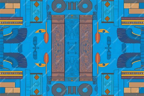 Egyptian seamless pattern multicolor blue background Abstract traditional folk old ancient ...