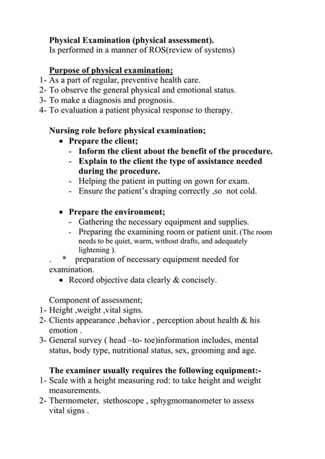 Physical Examination (physical assessment). Purpose of physical examination;