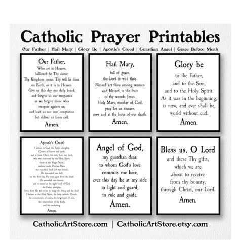 Catholic Prayer Printable 6-pack Our Father Hail Mary Glory | Etsy