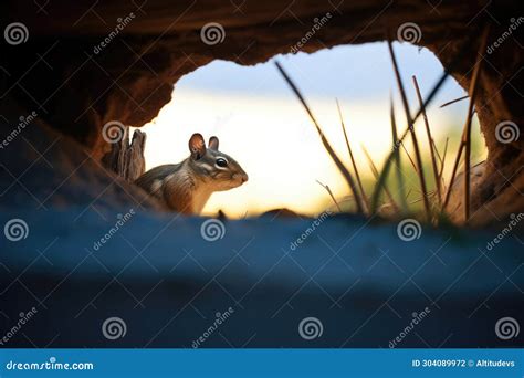 Chipmunk Silhouette in Burrow Entrance at Twilight Stock Photo - Image ...