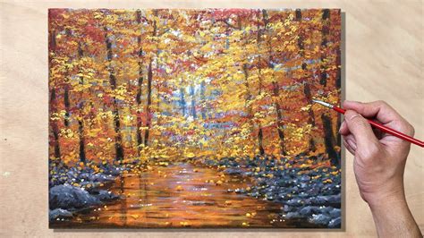 Acrylic Painting Autumn Forest Landscape - YouTube | Forest landscape ...