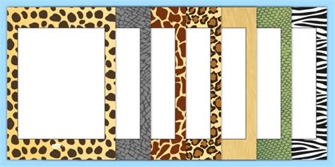 FREE! - Editable Safari Animal Patterns Themed Portrait Frames