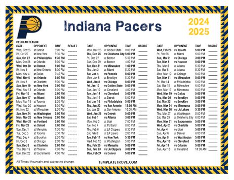 Printable 2024-2025 Indiana Pacers Schedule