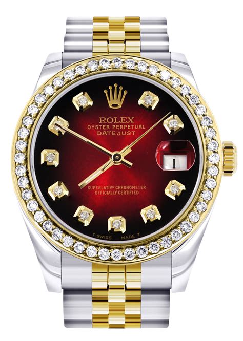 Womens Diamond Gold Rolex Watch | Diamond Bezel | 31MM | Red Diamond D ...