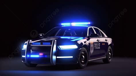 Police Car With Blue Lights Background, 3d Rendering Realistic Police Patrol Car, Hd Photography ...