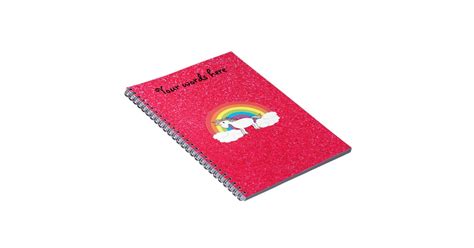 Rainbow unicorn pink glitter notebook | Zazzle