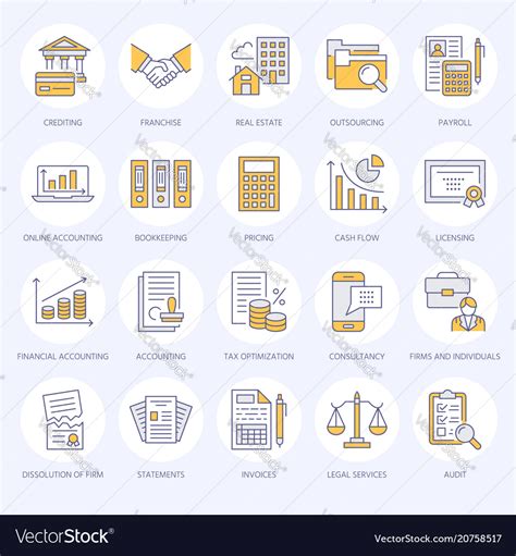 Financial accounting flat line icons bookkeeping Vector Image