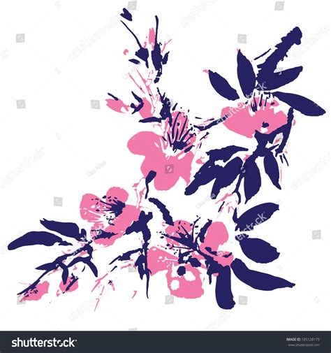 Watercolor Painting Flowers Chinese Style Stock Vector 185128175 ...