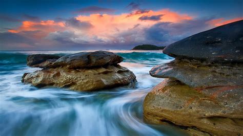 HD Clouds Landscapes Nature Beach Rocks Shore Hdr Photography Skyscapes Widescreen Wallpaper ...