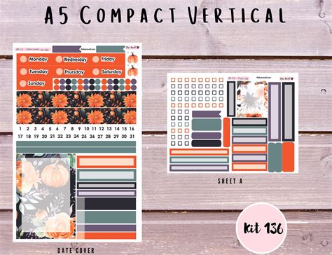 A5 Compact Vertical Planner Stickers Halloween Florals, Kit 136 - Etsy