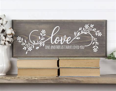 Love One Another Bible Verse Wood Sign with Floral Design. 3 Sizes 9 Colors. Christian ...