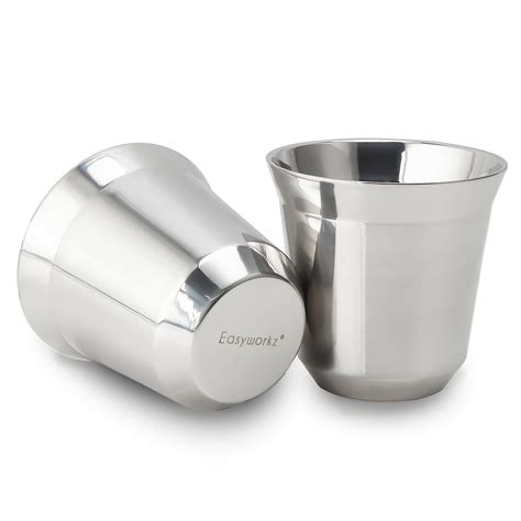 Easyworkz Stainless Steel Espresso Cup 2pcs-Set Double Wall Insulated Demitasse Cups, 2.5 oz ...