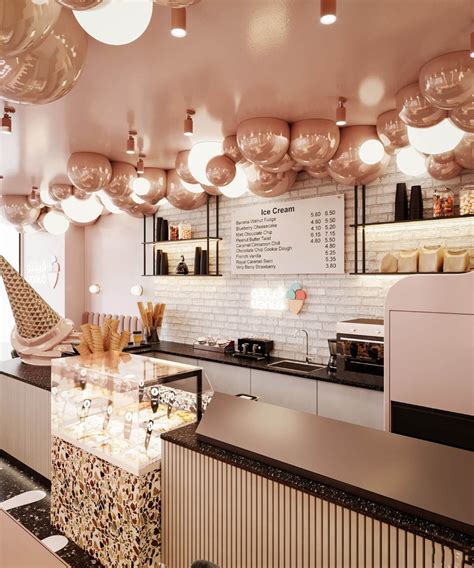 Lovely Ice Cream Shop Interior 3D Design Food Bar Counter