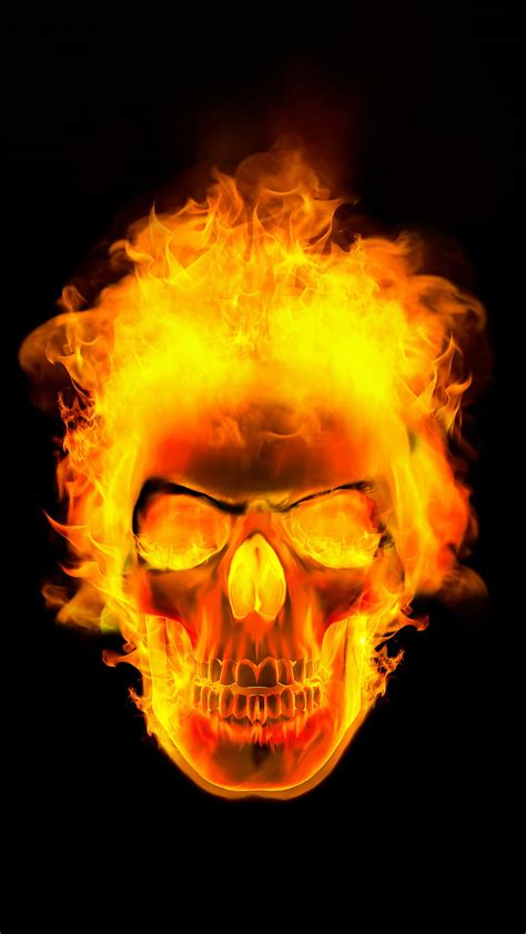 Skull, black, fire, fire skull, flame, head, heavy metal, hot, red, rock'n roll, HD phone ...