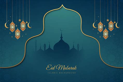 Eid Mubarak Blue and Gold Accent Holiday Background 1052068 Vector Art at Vecteezy