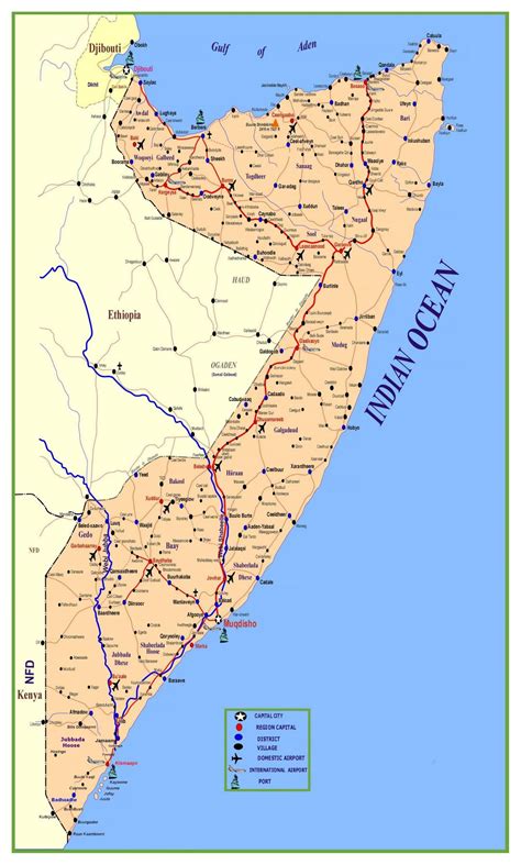 Large detailed map of Somalia with roads, cities, villages, ports and airports | Somalia ...