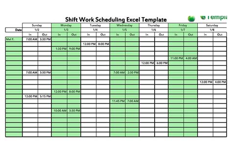 Rotating 40 Hour Work Week Schedule Examples - Rectangle Circle