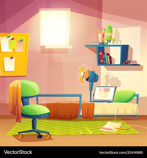 Student small room cartoon bedroom Royalty Free Vector Image