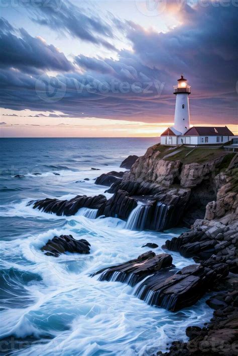 Photo of the Lighthouse and Stormy Sea Background Wallpaper 30004390 ...