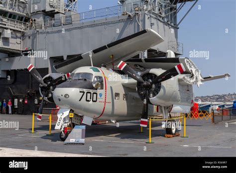 A Grumman C-1 Trader cargo transport aircraft, USS Midway, San Diego, California, United States ...