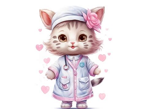 Premium AI Image | cartoon cat dressed in a nurse outfit with a pink rose in her hair generative ai