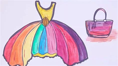 how to draw and colour girls rainbow dress with cute handbag with charmi tv show 2023 - YouTube