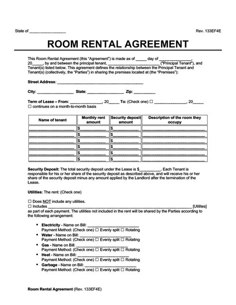 Room Lease Agreement Template Word