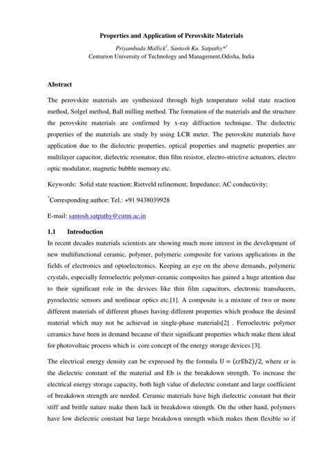 (PDF) Properties and Application of Perovskite material