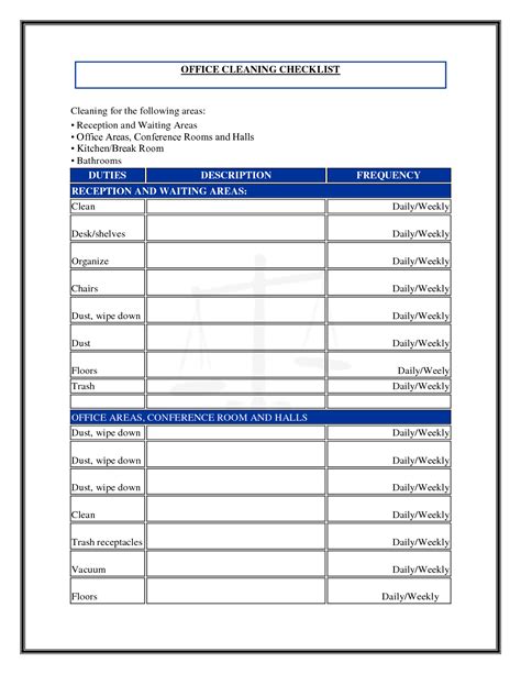 Church Cleaning Checklist Template