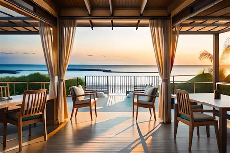 Premium Photo | A balcony with a view of the ocean and the ocean.