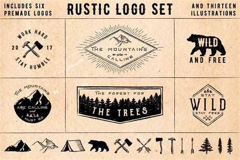 Rustic Logos & Illustrations vol. 1 AI PNG (81773) | Logos | Design Bundles