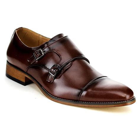 EA28 Men Shoes Double Monk Strap Slip On Dress Shoes 1/2 Size Bigger-in ...