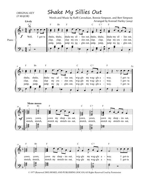 Shake My Sillies Out (arr. Konrad Harley) by Raffi Cavoukian Sheet Music for Piano & Vocal at ...