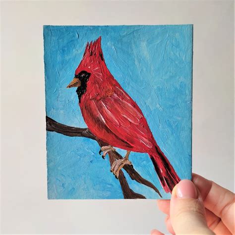 Red cardinal painting, Bird mini painting, Bird small art wa - Inspire ...