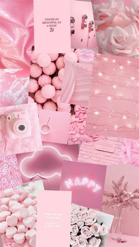 a collage of pink and white images